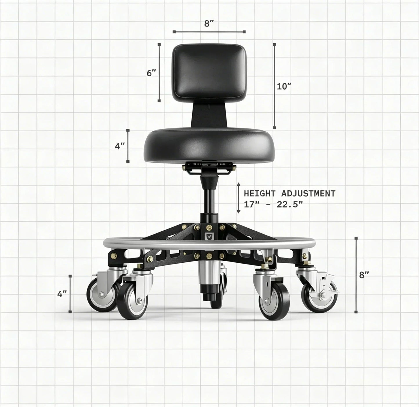 Professional Adjustable Rolling Shop Stool Set | Low & High Height